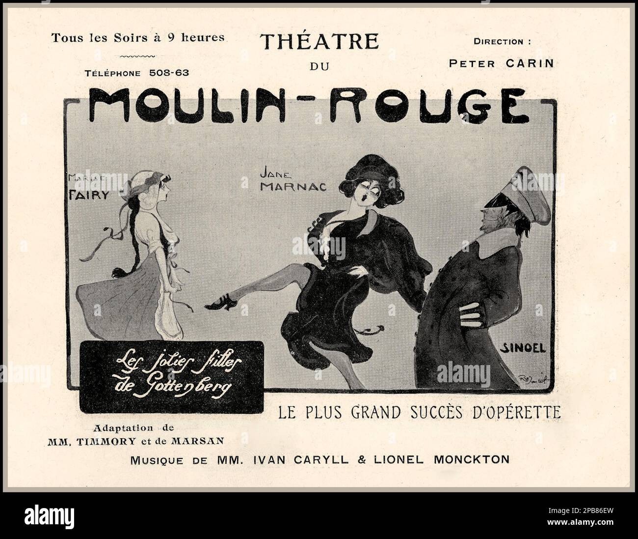 Moulin Rouge Cabaret Vintage 1900s Performance Poster 'les Jolies de Gottenberg' le Moulin Rouge (Paris) France Goury, Georges (1877-1959). Banque D'Images