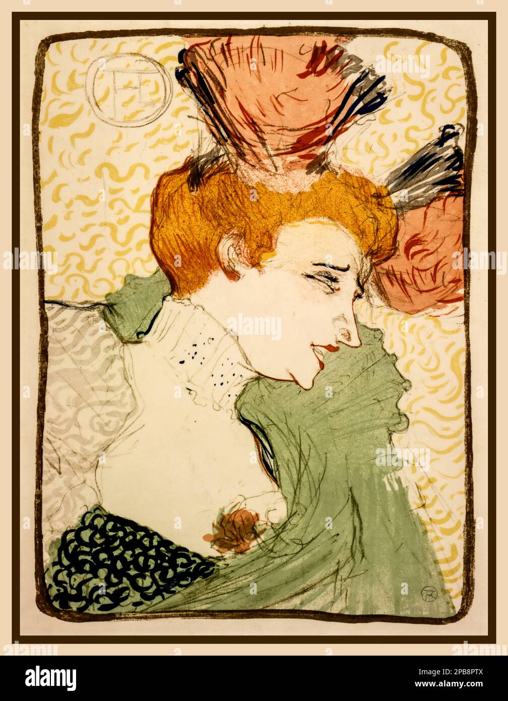 Vintage Toulouse-Lautrec 'Mademoiselle Marcelle Lender' Portrait lithographie au crayon, couleur années 1890 Banque D'Images