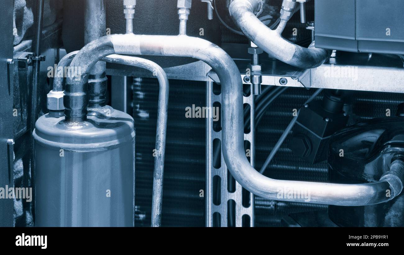 Structure interne d'un ensemble industriel de la climatisation et du système de ventilation, de l'évaporateur compresseur pompe Banque D'Images