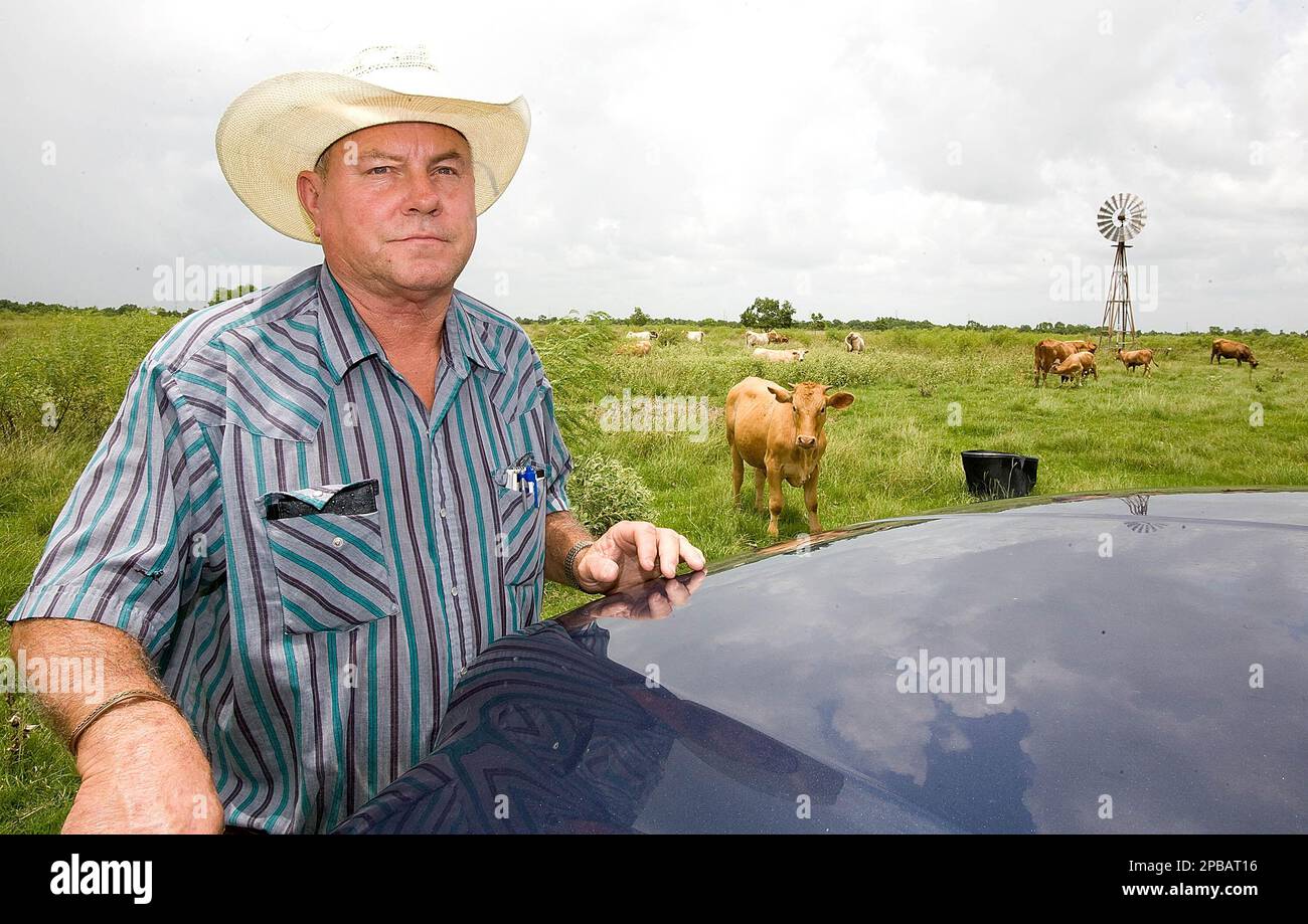 Cattleman Pete Vacek stands Tuesday, July 17, 2007, in the pasture