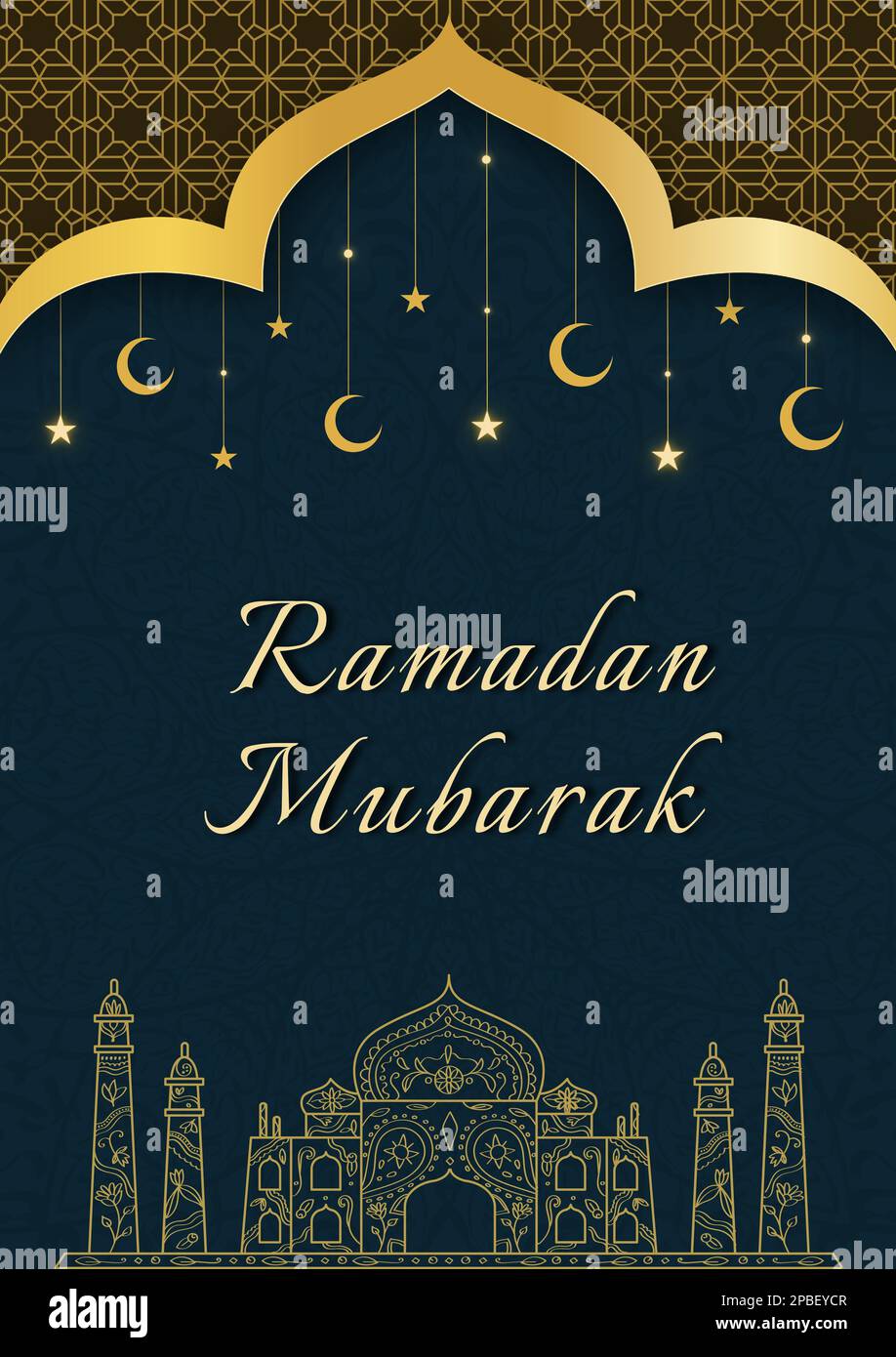 message de ramadan moubarak avec motifs islamiques sur fond vert de design d'ornement islamique. bannière traditionnelle du ramadan. Banque D'Images