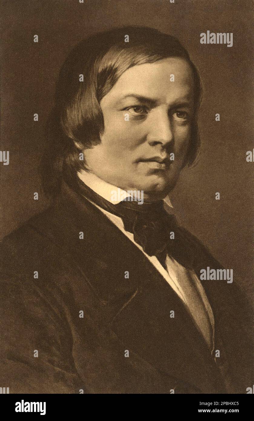 Le célèbre compositeur DE musique allemand ROBERT SCHUMANN ( 1810 - 1856 ) , ami de Johannes Brahms - MUSICA CLASSICA - CLASSIQUE - COMPOSIORE - MUSICISTA - portrait - ritratto - collier - collatta - cravate Bow - cravetto - fiocco ---- ARCHIVIO GBB Banque D'Images