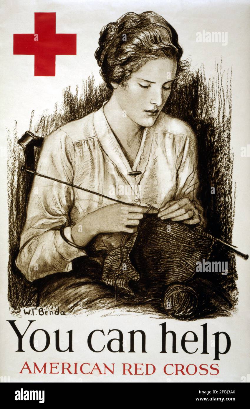1918 , Etats-Unis : Croix-Rouge américaine - vous pouvez aider--Croix-Rouge américaine . Affiche montrant une jeune femme tricoter . Affiche de l'artiste peintre Wladyslaw T. BENDA ( Wladyslaw Theodore ) ( Born 1873 )- CROCE ROSSA - ferito - béni - GUERRE MONDIALE I - WWI - PRIMA GUERRA MONDIALE - Grande Guerra - Grande Guerre - Foto storiche storica - locadina - affiche - gravure - incisione - illustration - illustrazione - PHOTOS D'HISTOIRE - manifeste - AFFICHE - Tricot - lavoro a maglia - casalinga - gouvernante --- Archivio GBB Banque D'Images