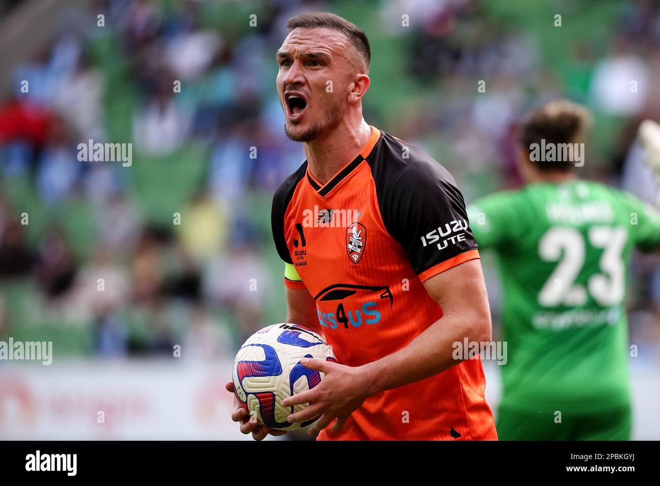 Melbourne, Australie, 12 mars 2023. Tom Aldred, de Brisbane, a roar lors du match De football masculin a-League entre Melbourne City et Brisbane roar au parc AAMI sur 12 mars 2022 à Melbourne, en Australie. Crédit : Dave Helison/Alamy Live News Banque D'Images