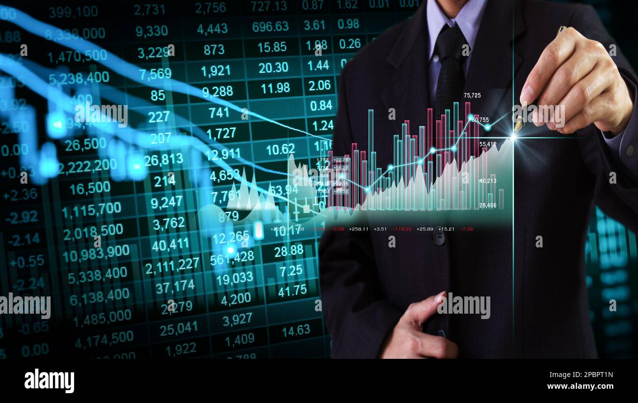 Bourse ou le commerce de forex graphique graphique chandelier et convient pour concept d'investissement financier. Les tendances de l'économie de l'arrière-plan et une idée d'entreprise Banque D'Images