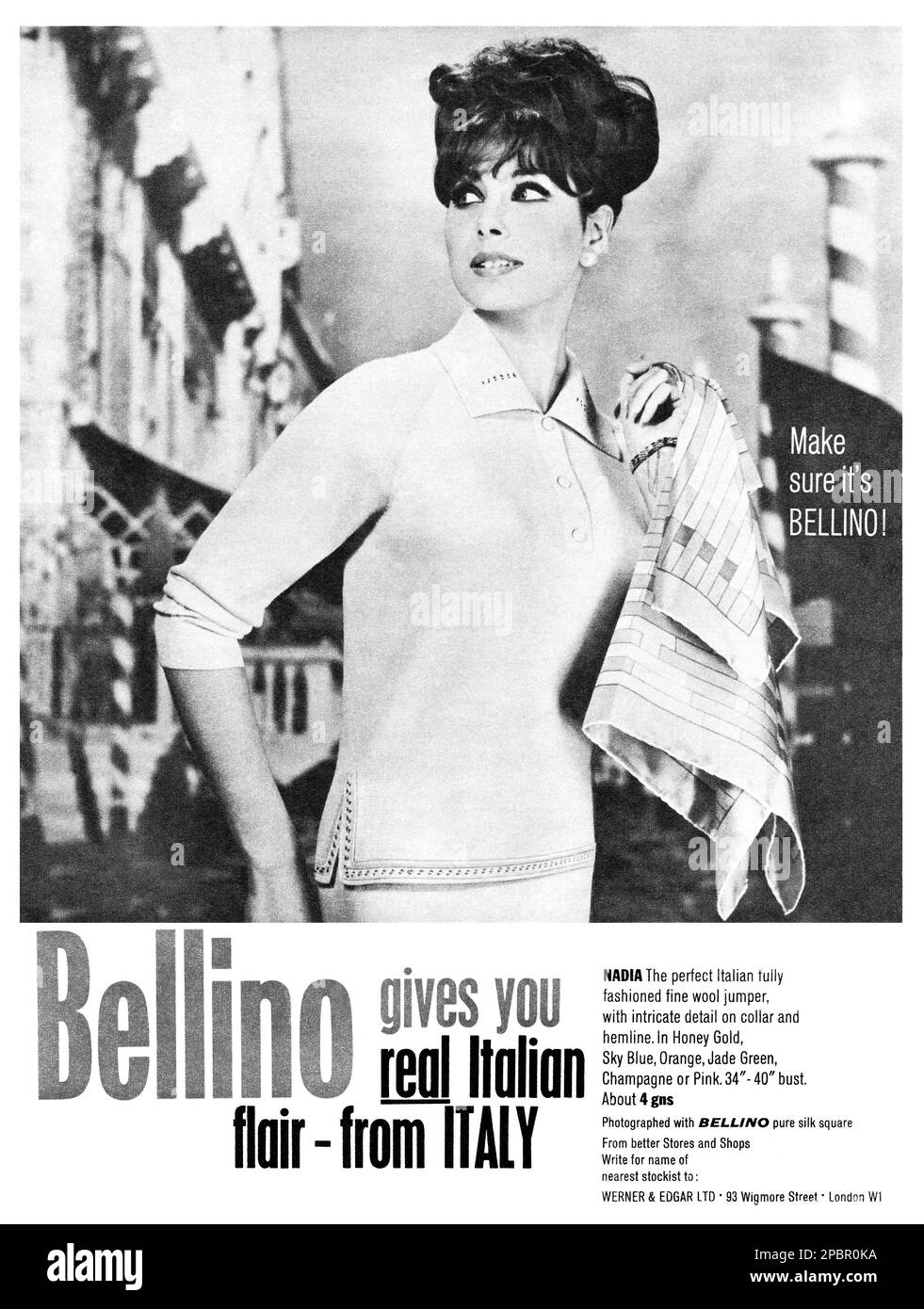 1962 publicité de mode britannique pour les tricots de Bellino pour femmes. Banque D'Images