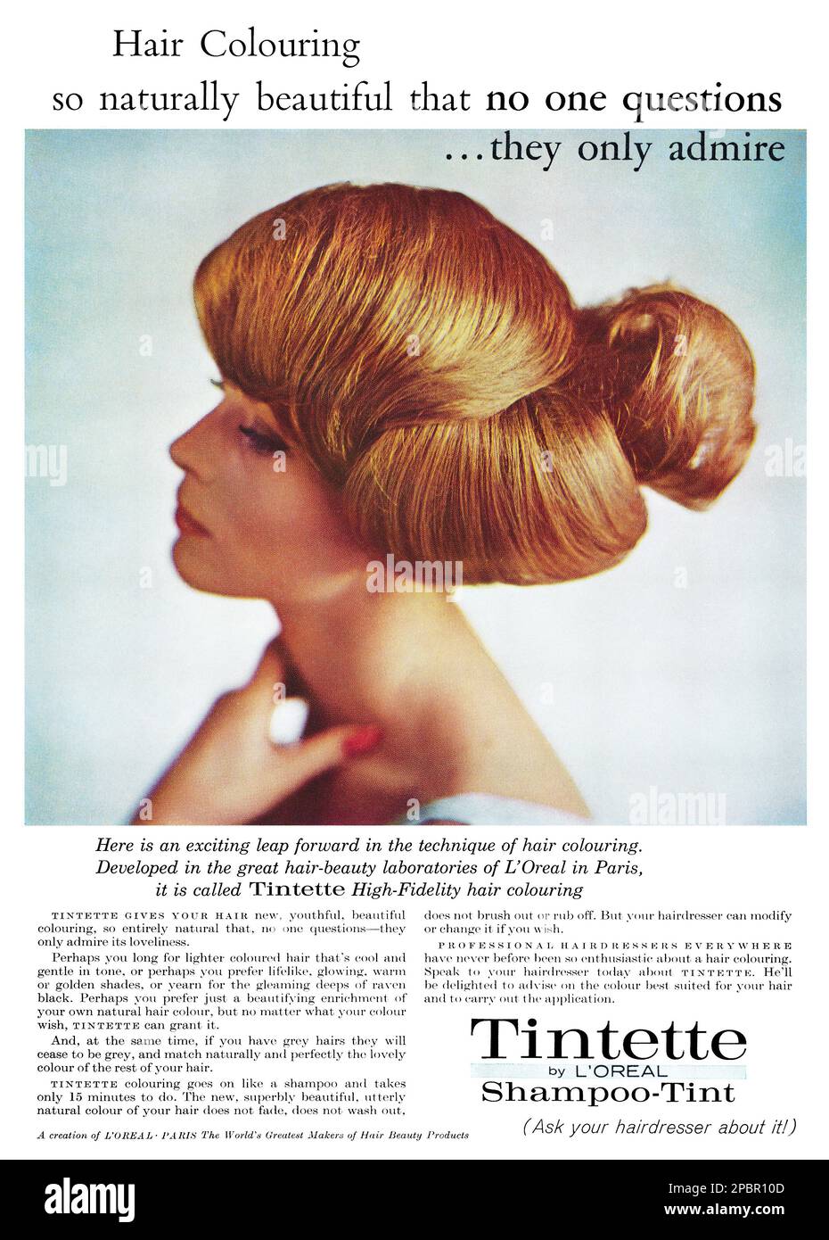 1962 publicité britannique pour la coloration de cheveux de teinte shampooing l'Oréal Tintette. Banque D'Images