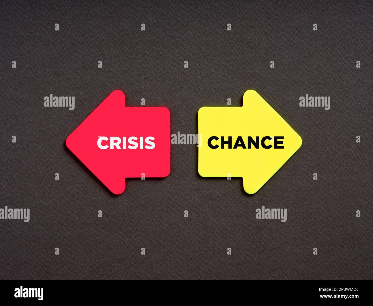 Choisir des options alternatives de crise ou de chance. Concept de financement d'entreprise. Les mots crise et chance sur les flèches pointant vers des directions opposées. Banque D'Images