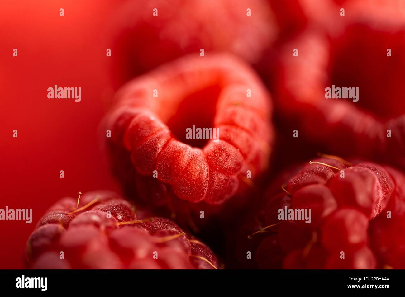 Des framboises rouges douces fraîches disposées ensemble représentant le concept d'une alimentation saine Banque D'Images
