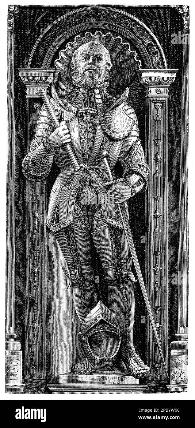 Philipp i von Hessen ou Landgraf Philipp der Grossmuetige était un dirigeant allemand de 16th ans connu pour son rôle dans la réforme. Il a soutenu Martin Luther et a fourni un refuge sûr pour les réfugiés protestants, lui gagnant le surnom 'le magnanime.Monument à Martinkirche à Kassel, Allemagne Banque D'Images