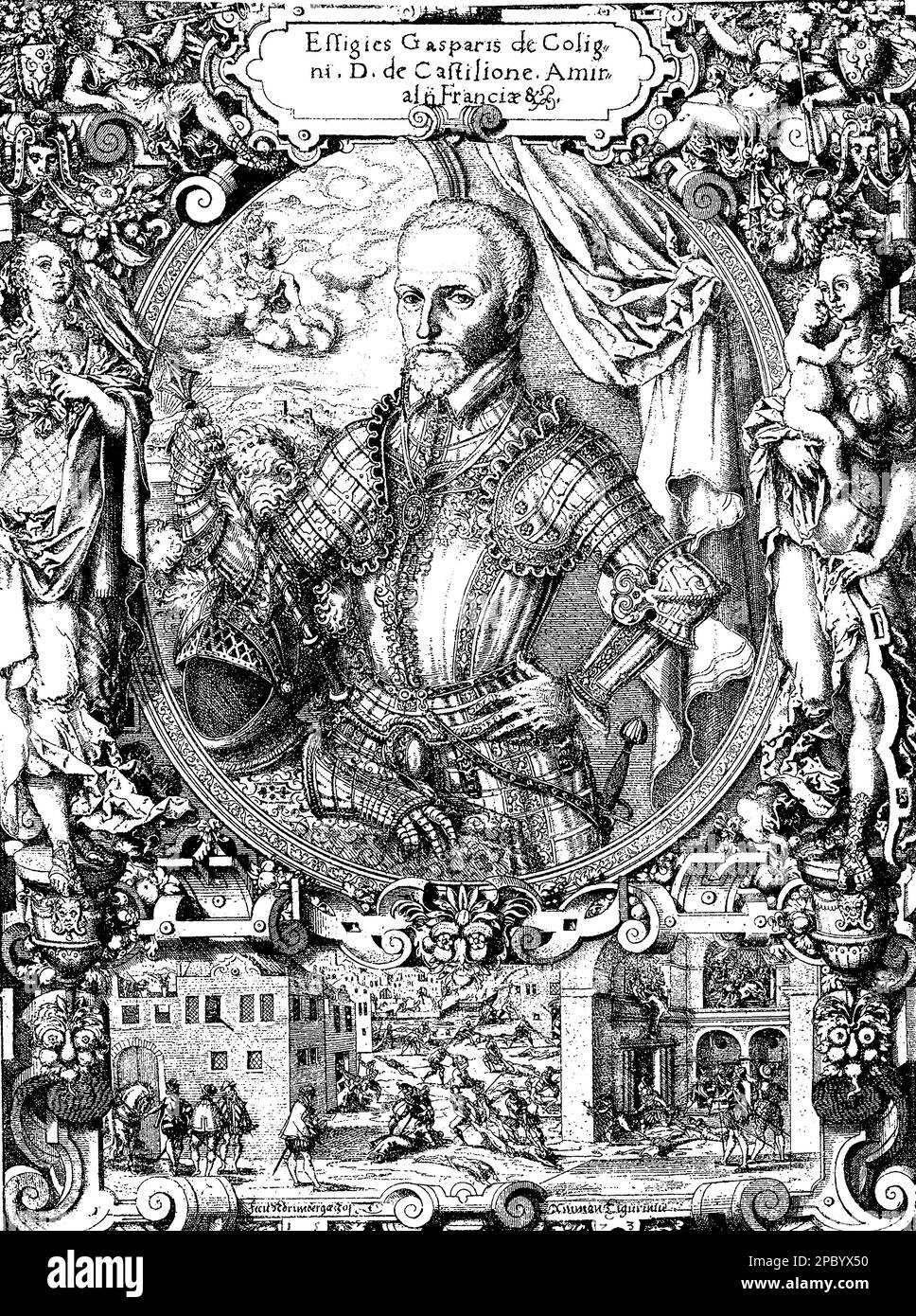 Gaspard de Coligny était un noble et un amiral français datant de 16th ans qui joua un rôle central dans les guerres de religion françaises. Il était un chef Huguenot et un défenseur de la tolérance religieuse, mais il fut finalement assassiné pendant la Saint Le massacre de Bartholomée Banque D'Images