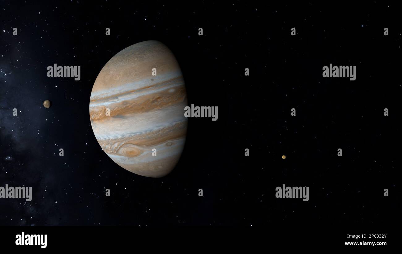 Sonde spatiale volante près de Jupiter. Exploration spatiale. 3D illustration. Banque D'Images