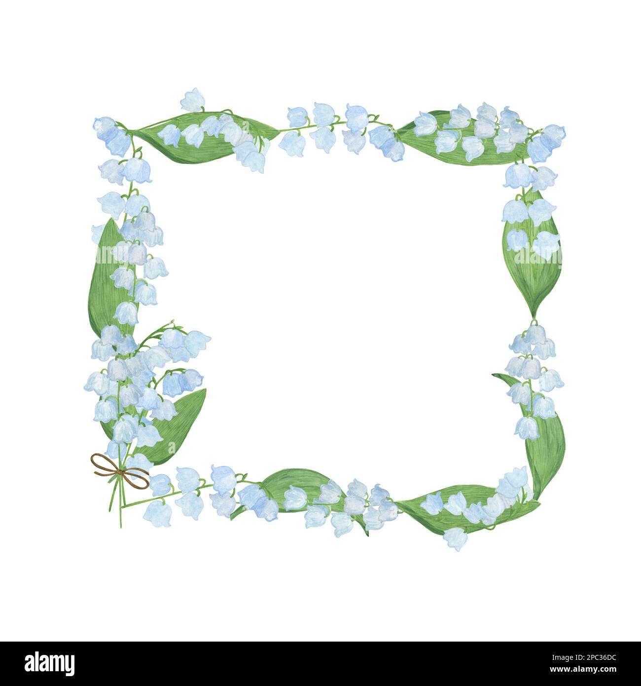 Lily-de-la-vallée fleur cadre carré, arrangement floral, aquarelle illustration symbole de printemps et bonheur main de plantes blanches dessinées pour la Grétine Banque D'Images