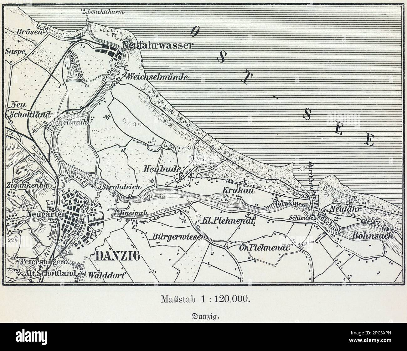 Plan de la ville de Danzig ou Gdansk sur la mer Baltique et ses environs, Gdansk, le nord de la Pologne, l'Europe de l'est Banque D'Images