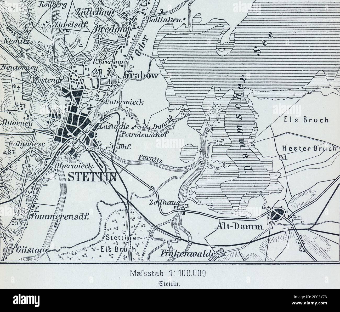 Plan de la ville de Stettin ou Szczecin sur la mer Baltique et ses environs, Stettin, Pologne, Europe de l'est Banque D'Images