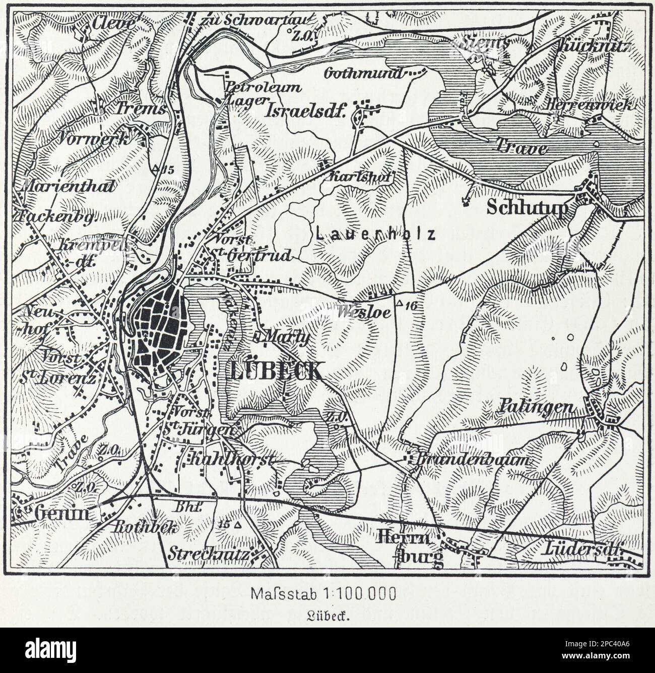 Plan de la ville hanséatique de Lübeckand ses environs, Lübeck, Schleswig-Holstein, Allemagne du Nord, Europe centrale Banque D'Images