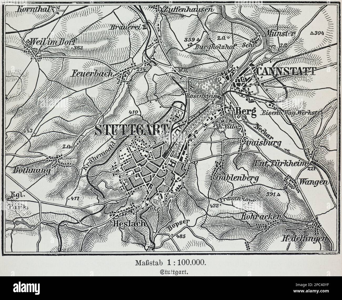 Plan de la ville de Stuttgart et de ses environs, Stuttgart, capitale de l'État fédéral Baden-Wuerttemberg, sud de l'Allemagne, Europe centrale Banque D'Images