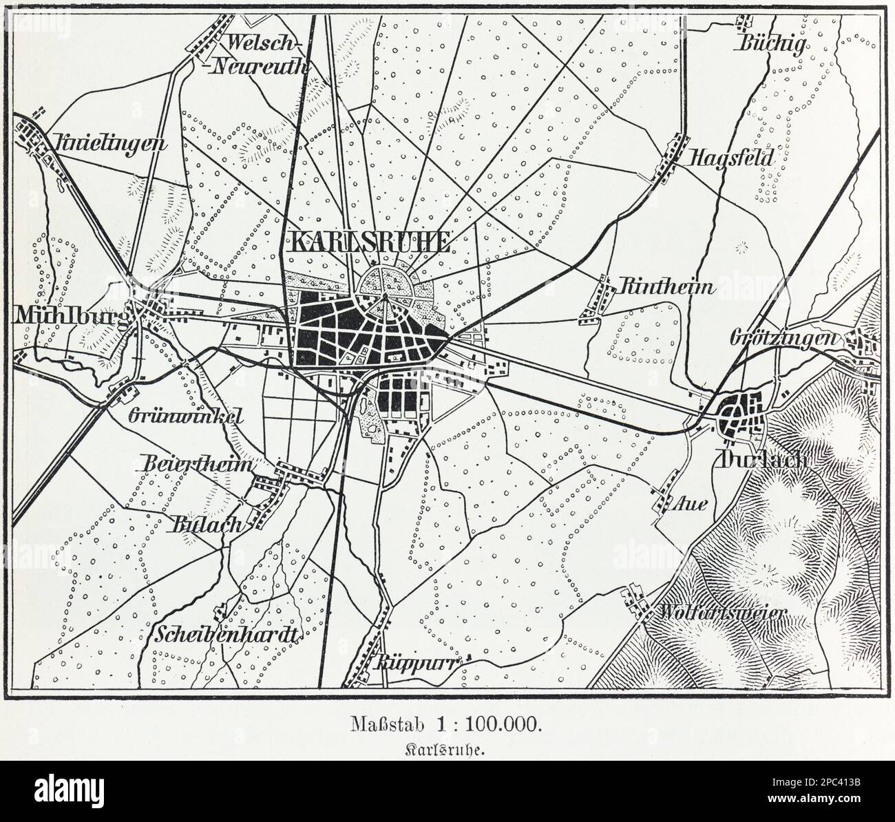 Plan de la ville de Karlsruhe et de ses environs, Karlsruhe, Bade-Wurtemberg, Allemagne du Sud, Europe centrale Banque D'Images