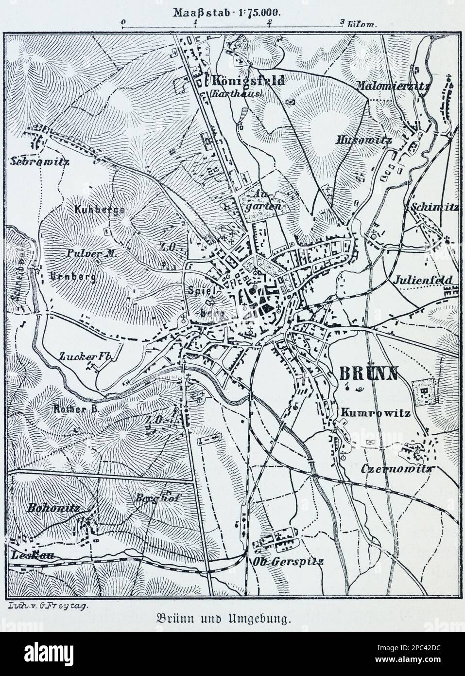 Plan de la ville de Brünn et ses environs, Brünn, République Tchèque, Europe de l'est Banque D'Images