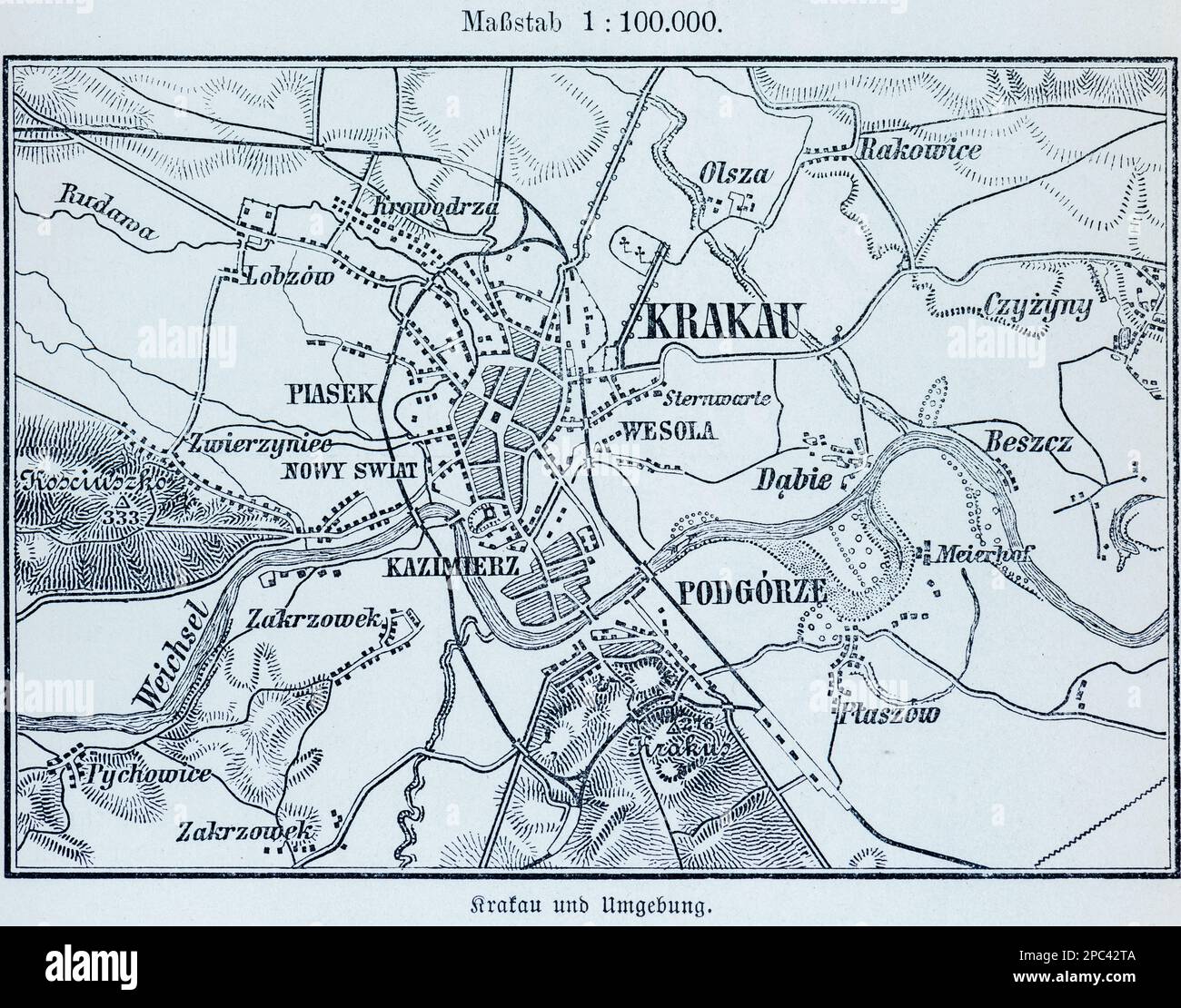 Plan de la ville de Cracovie et ses environs, Cracovie, Pologne, Europe de l'est Banque D'Images