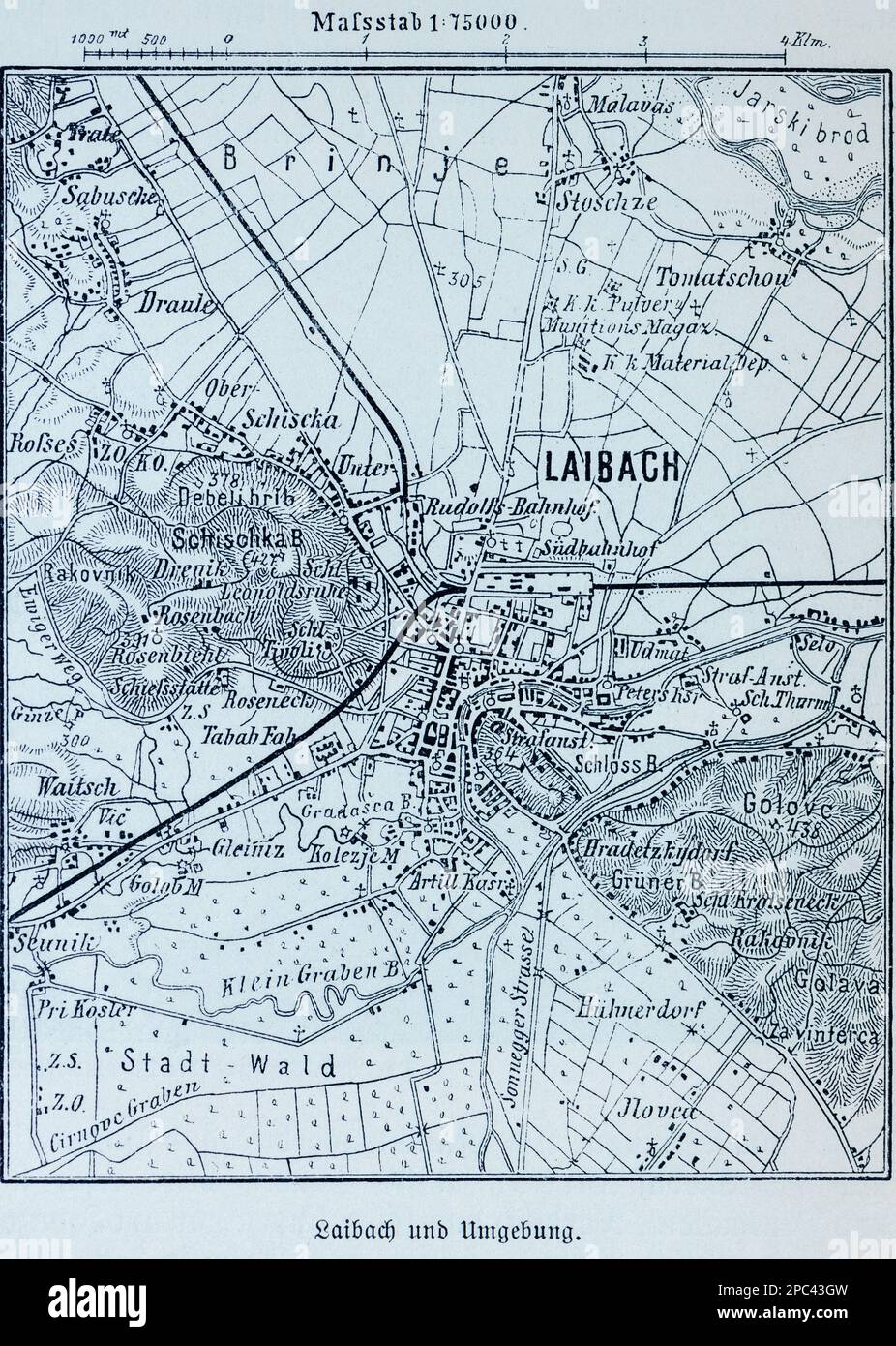 Plan de la ville de Laibach, aujourd'hui Ljubljana et ses environs, Ljubljana, Slovénie, Europe du Sud Banque D'Images