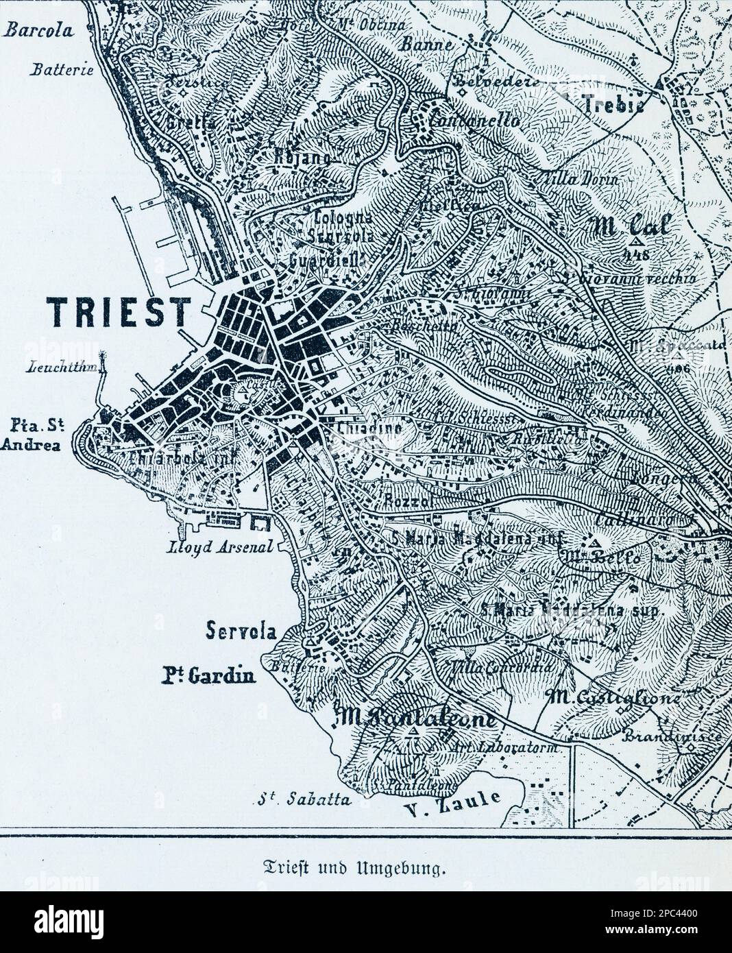 Plan de la ville de Trieste et de ses environs, Trieste, Mer méditerranée, Sud de l'Italie, Sud de l'Europe Banque D'Images