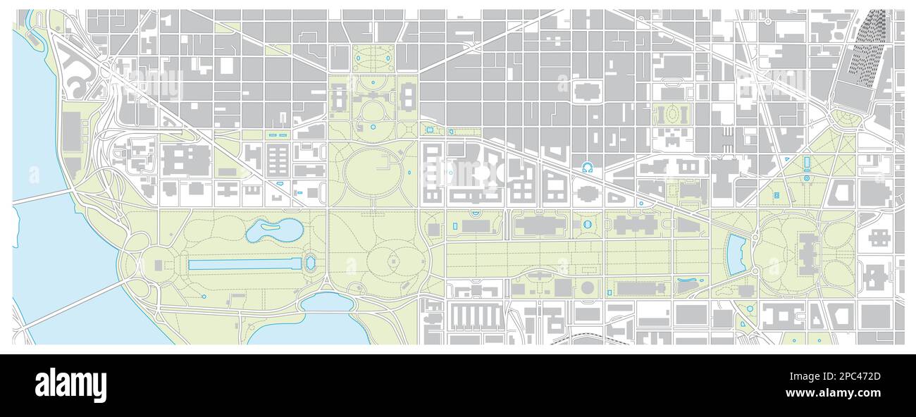 Carte vectorielle du National Mall à Washington DC, États-Unis Banque D'Images