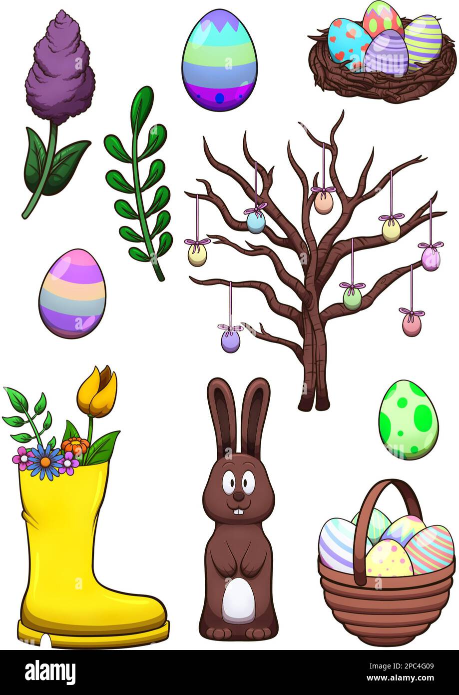 Eléments de Pâques. Illustration clip art avec dégradés simples. Banque D'Images
