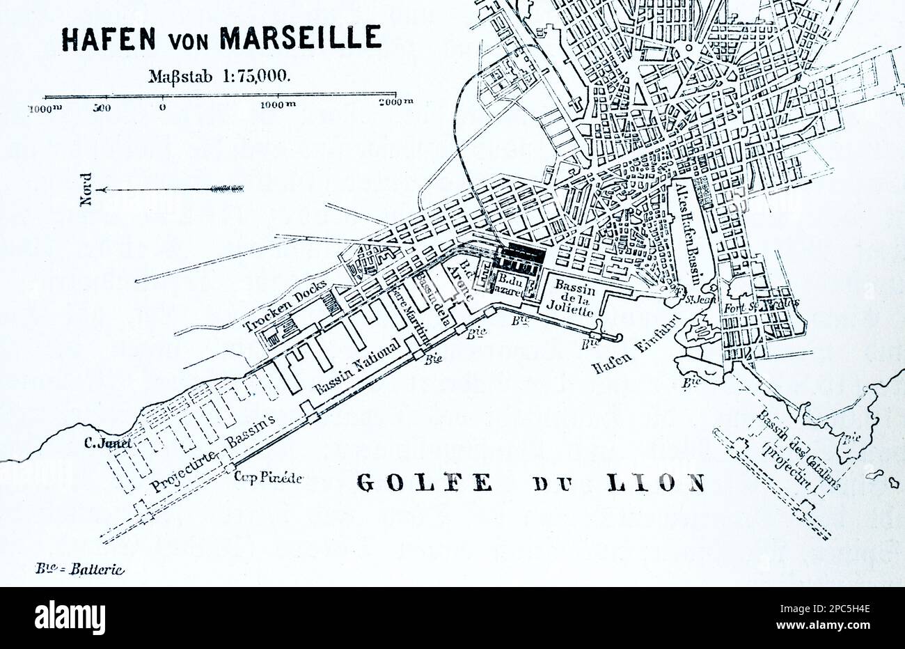 Plan de la ville de Marseille et ses environs, port de Marseille sur la mer Méditerranée, France, Europe du Sud, illustration 1896 Banque D'Images