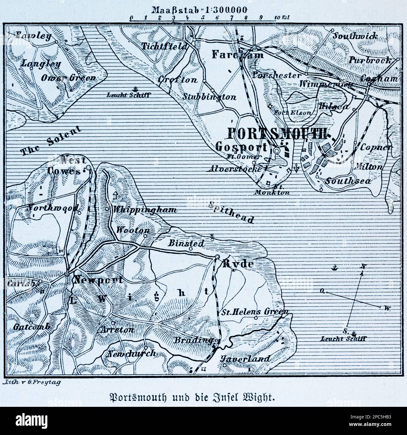 Plan de la ville de Portsmouth, île de Wight, et ses environs, Portsmouth sur la Manche, sud de l'Angleterre, Europe occidentale, illustration 1896 Banque D'Images