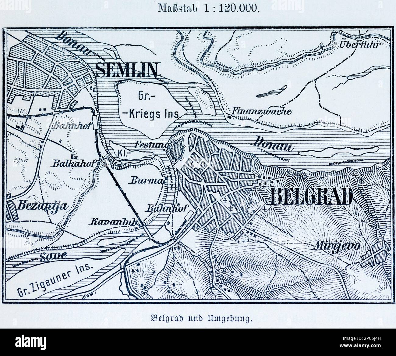 Plan de la ville de Belgrade sur le Danube et ses environs, Belgrade, Serbie, Europe du Sud-est, illustration 1896 Banque D'Images