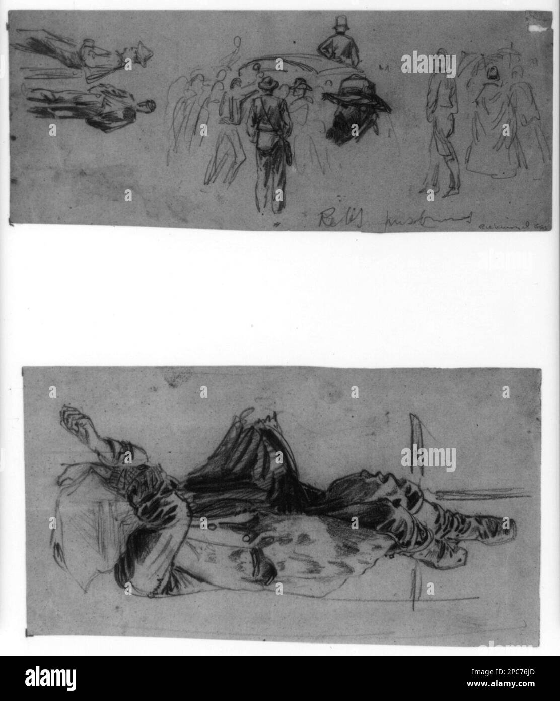 Un seul élément inclinable avec revêtement en tissu sur le visage. Morgan collection de dessins de la guerre de Sécession, exposée dans: 'The American civil War Field Notes : Sketches from Cairo to Richmond' à la galerie O'Kane, Université de Houston, Texas, 2008-2009. Soldats, 1860-1870, États-Unis, Histoire, Guerre civile, 1861-1865, personnel militaire, États-Unis Banque D'Images