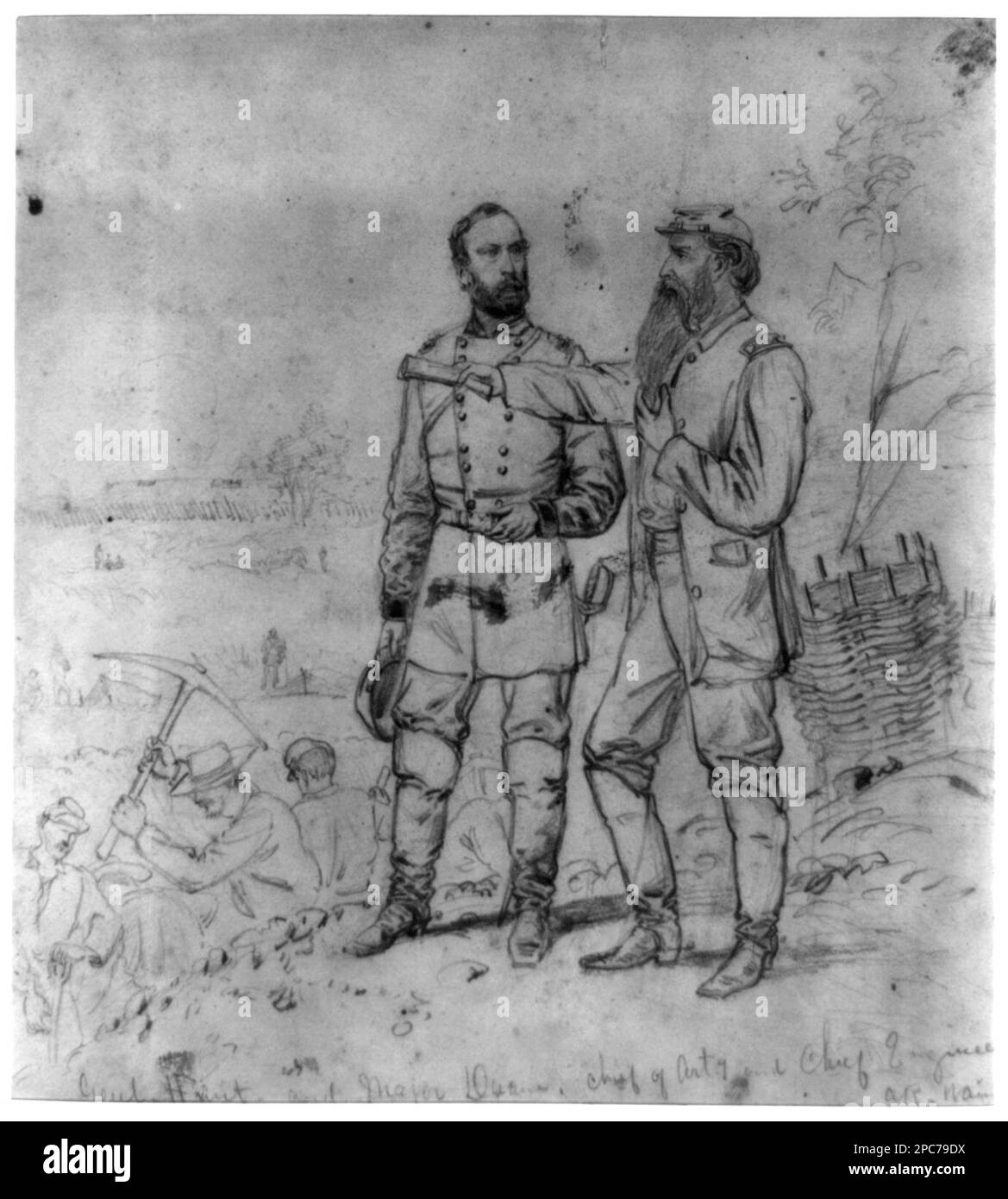 Genl. Hunt--et le major Duane, chef d'Arty. Et ingénieur en chef. Morgan collection de dessins de la guerre civile, publié dans: Harper's Weekly, 15 octobre 1864, p. 657, sous le nom de «général de chasse et major Duane, chef de l'artillerie et ingénieur en chef de l'armée du Potomac». Hunt, Henry Jackson, 1819-1889, Service militaire, Duane, James C, service militaire, soldats, Union, 1860-1870, Officiers militaires, Union, 1860-1870, forts et fortifications, 1860-1870, Ingénieurs, 1860-1870, Artillerie (armes), 1860-1870, Trench Warfare, 1860-1870, États-Unis, Histoire, Guerre civile, 1861-1865, Personnel militaire, Unio Banque D'Images