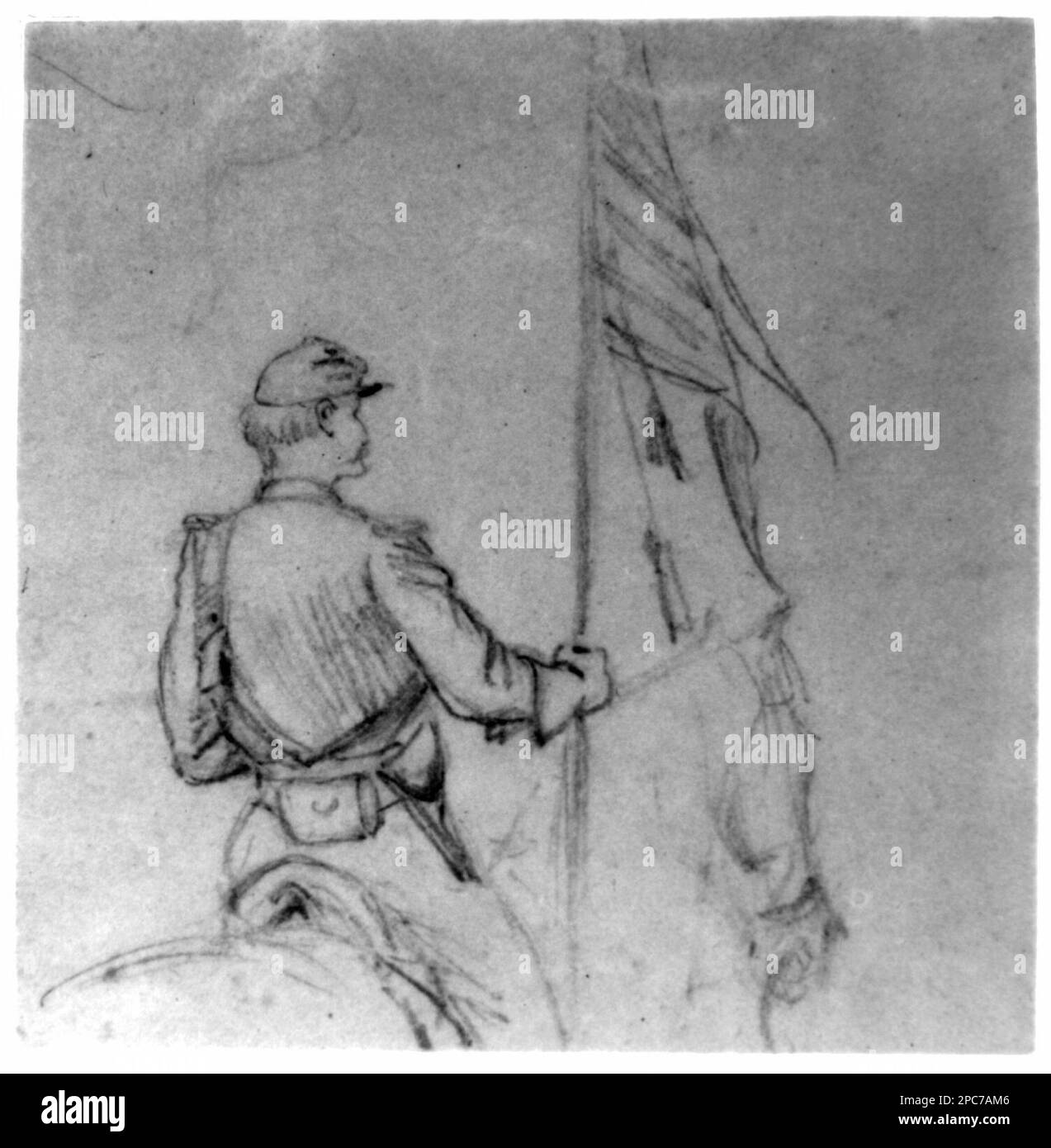Support standard équestre. Morgan collection de dessins de la guerre civile. Soldats, Union, 1860-1870, Cavalry, Union, 1860-1870, porteurs de drapeaux, 1860-1870, États-Unis, History, Guerre civile, 1861-1865, personnel militaire, Union, États-Unis Banque D'Images
