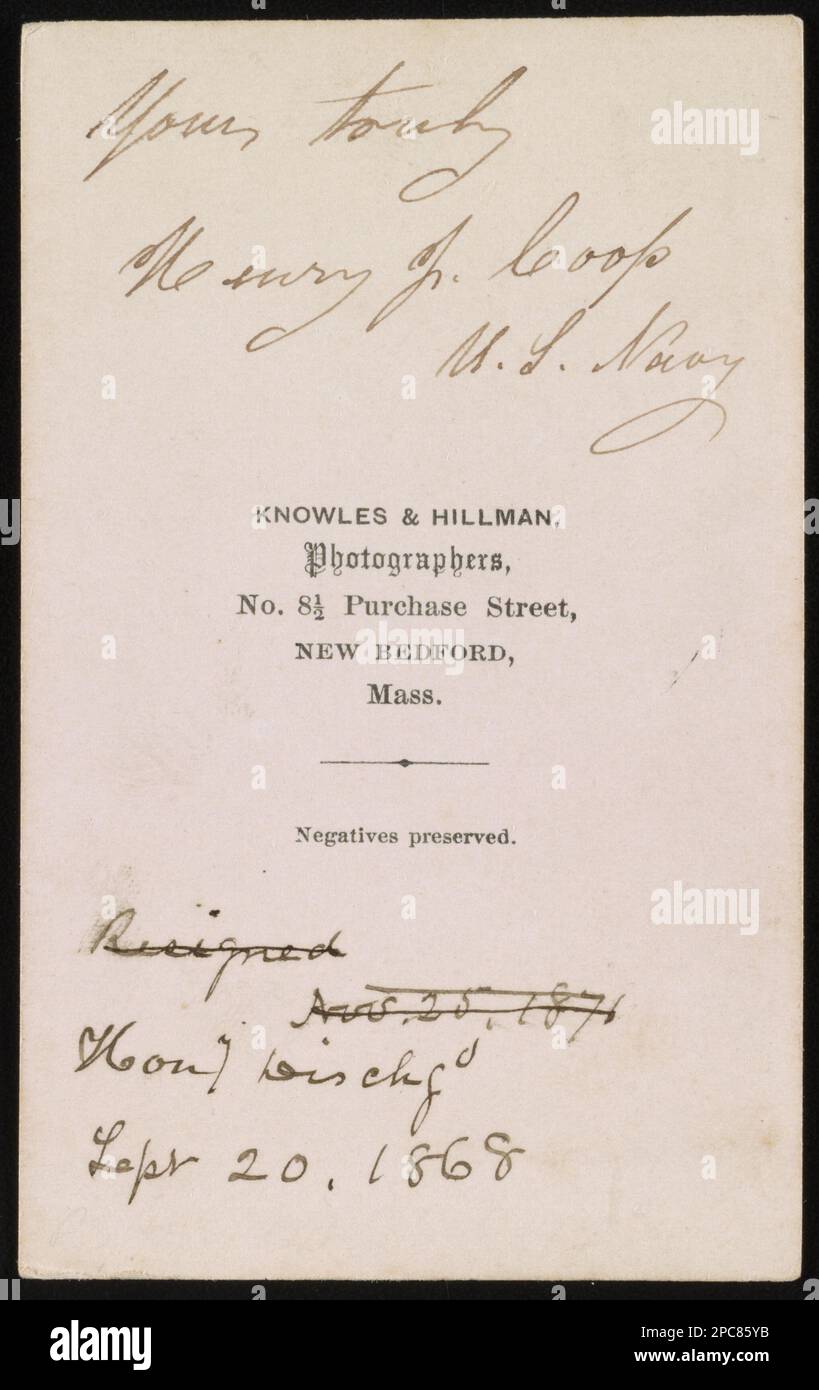 Lieutenant Henry J. Coop des États-Unis Marine en uniforme / Knowles & Hillman, photographes, No. 8-1/2 Purchase Street, New Bedford, Mass. Collection de photos de la guerre civile de la famille Liljenquist , pp/papier liljpaper. Coop, Henry J, 1821-1887, États-Unis, Navy, People, 1860-1870, marins, Union, 1860-1870, Uniformes militaires, Union, 1860-1870, États-Unis, Histoire, Guerre civile, 1861-1865, personnel militaire, Union. Banque D'Images