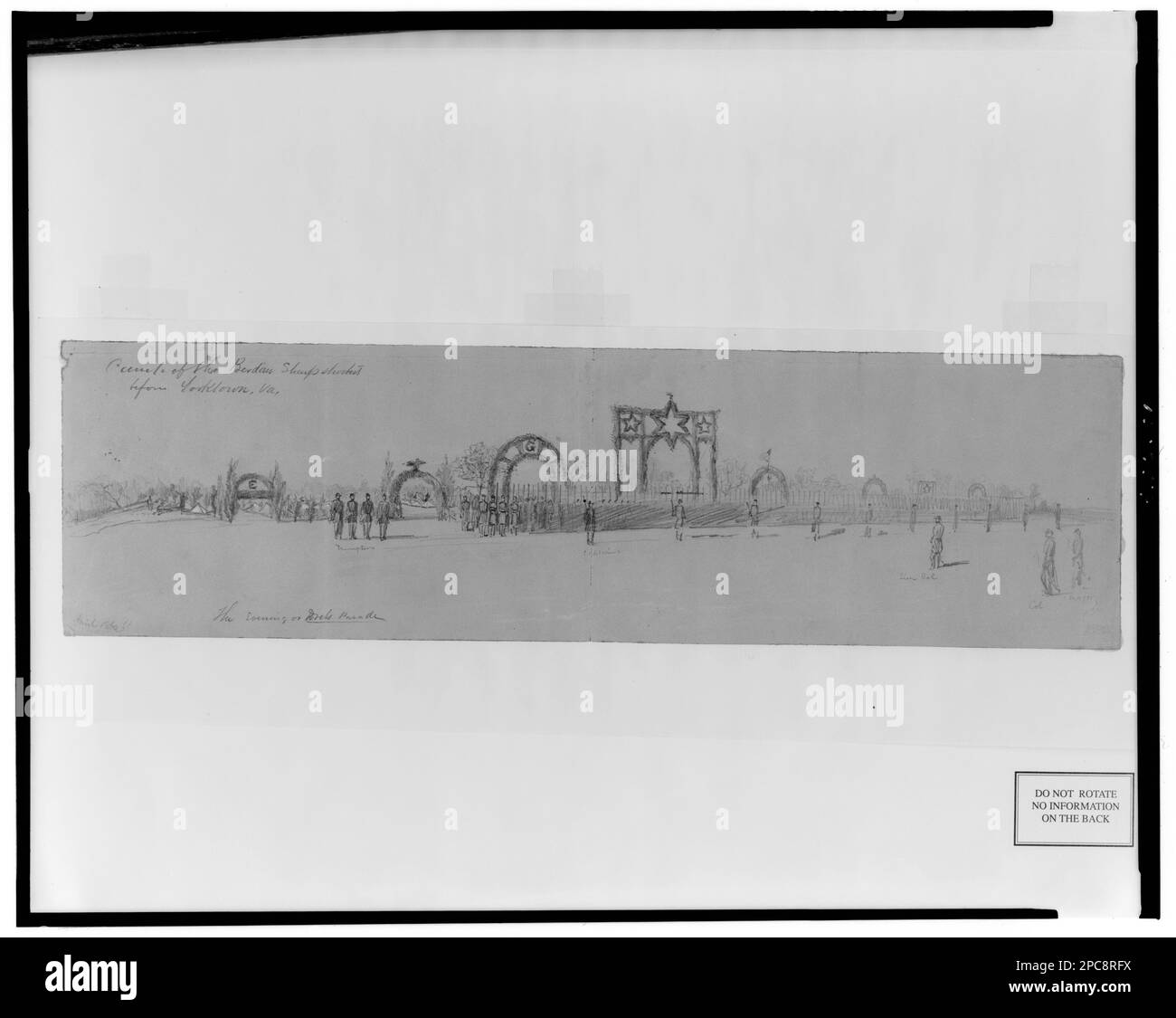 Camp des sharpshooters de Berdan avant Yorktown, Virginie Morgan collection de dessins de la guerre civile. Etats-Unis, Army, Sharpshooters Regiment, 1st (1861-1864) , défilés et cérémonies militaires, 1860-1870, camps militaires, Union, 1860-1870, Officiers militaires, Union, 1860-1870, soldats, Union, 1860-1870, Trompettes, 1860-1870, États-Unis, History, Guerre civile, 1861-1865, vie militaire, États-Unis, Virginie, Yorktown Banque D'Images