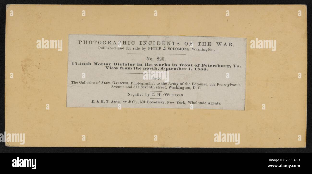 Mortier de 15 pouces (c.-à-d. 13 pouces), 'Dictator' dans les travaux en face de Petersbourg, Virginie vue du nord, 1 septembre 1864. Collection de photographies de la guerre civile . Mortiers (Ordnance), Virginie, 1860-1870, soldats, Union, Virginia, 1860-1870, États-Unis, Histoire, Guerre civile, 1861-1865, personnel militaire, Union, États-Unis, Histoire, Guerre civile, 1861-1865, Equipement et fournitures, Union, Petersburg (Virginie), Histoire, siège, 1864-1865. Banque D'Images