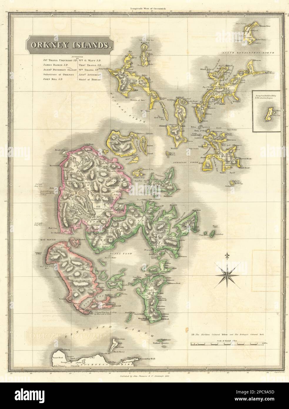 Îles Orkney. Kirkwall. Ecosse. THOMSON 1832 ancien plan de carte ancien Banque D'Images