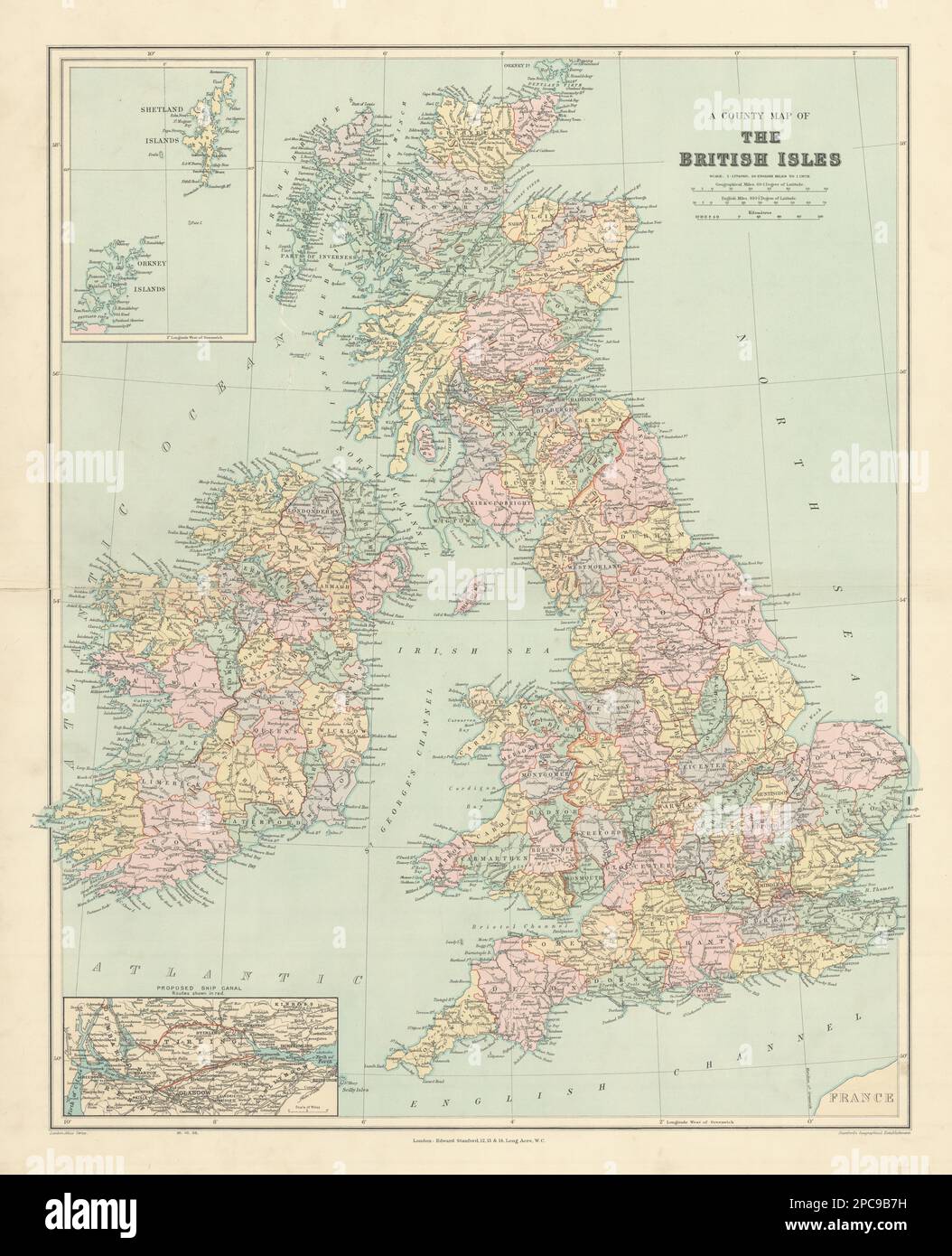County carte des îles britanniques. Angleterre Ecosse Irlande Pays de Galles. 1904 STANFORD Banque D'Images