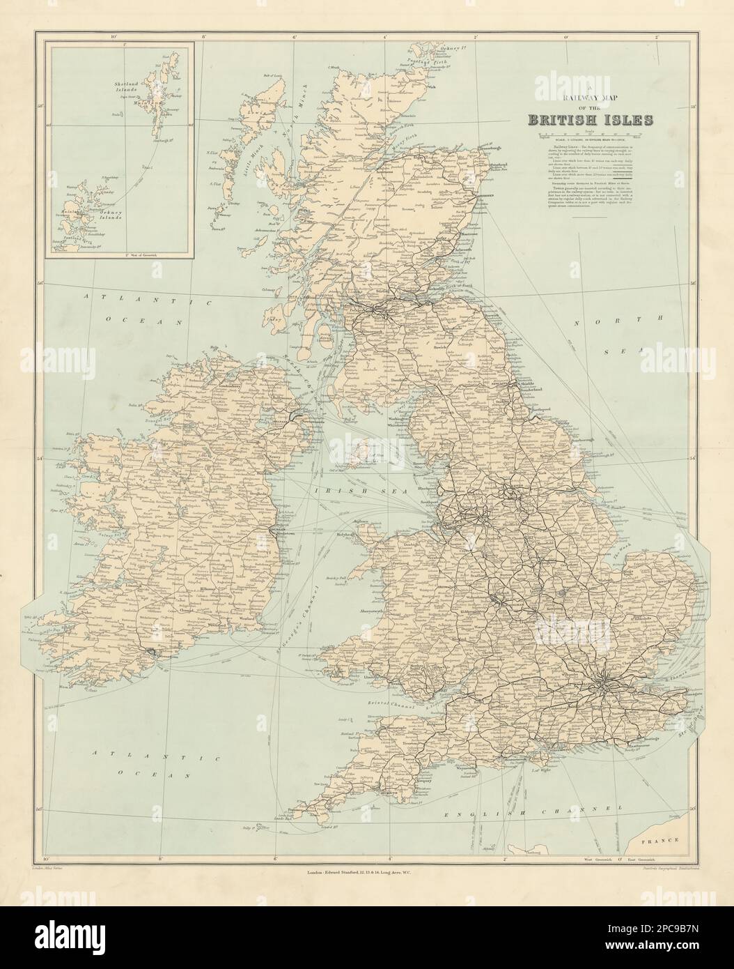Carte des chemins de fer des îles britanniques. Angleterre Ecosse Irlande Pays de Galles. 1904 STANFORD Banque D'Images