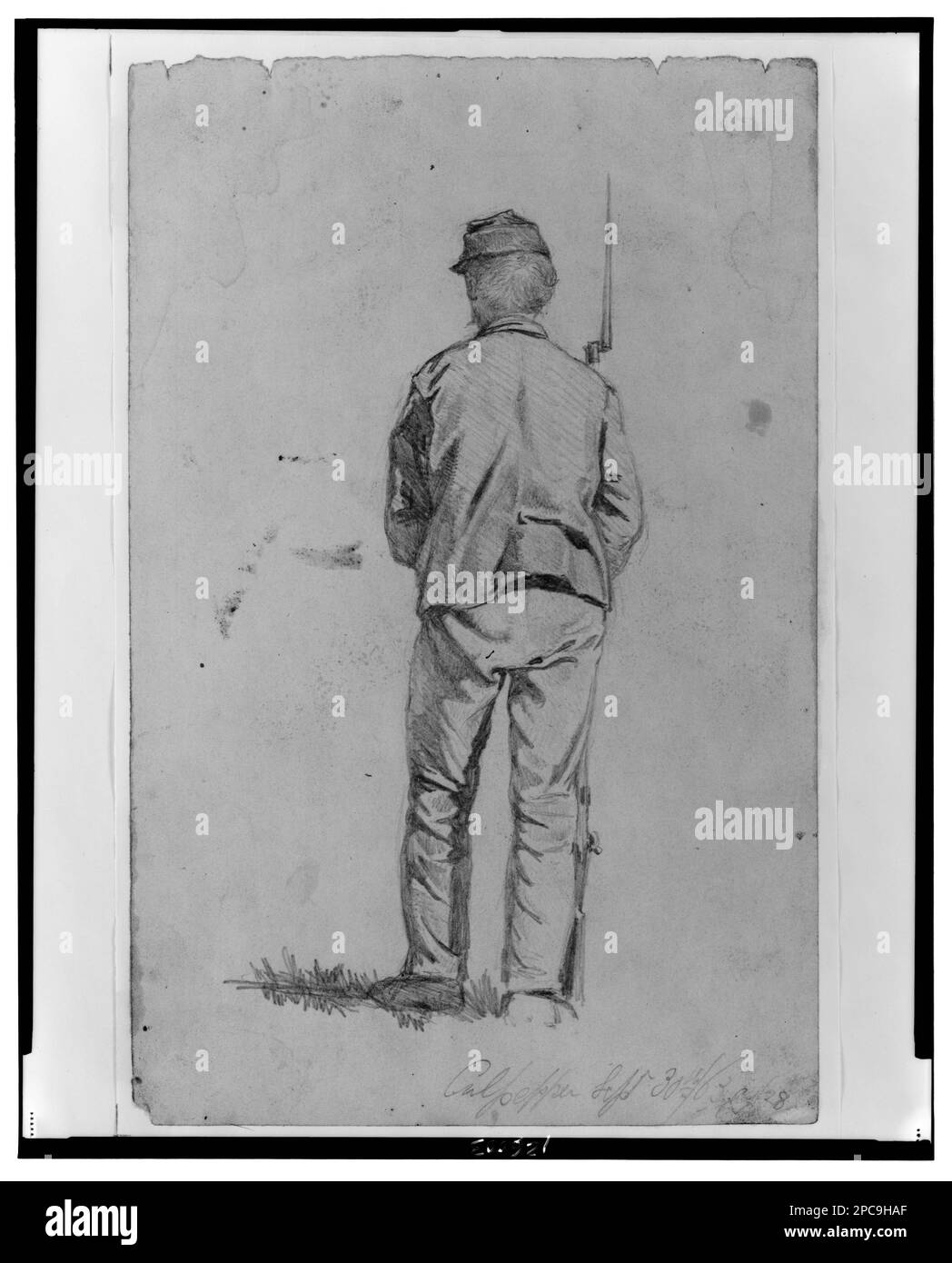 Fantassin sur la garde--Culpeper court House, Virginie. Morgan collection de dessins de la guerre civile. Guards, 1860-1870, États-Unis, Histoire, Guerre civile, 1861-1865, vie militaire, Union, États-Unis, Virginie, Culpeper Banque D'Images