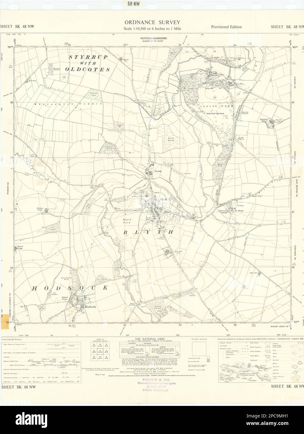 Fiche d'enquête sur les munitions SK68NW Notinghamshire Blyth Hodsock 1956 ancienne carte Banque D'Images