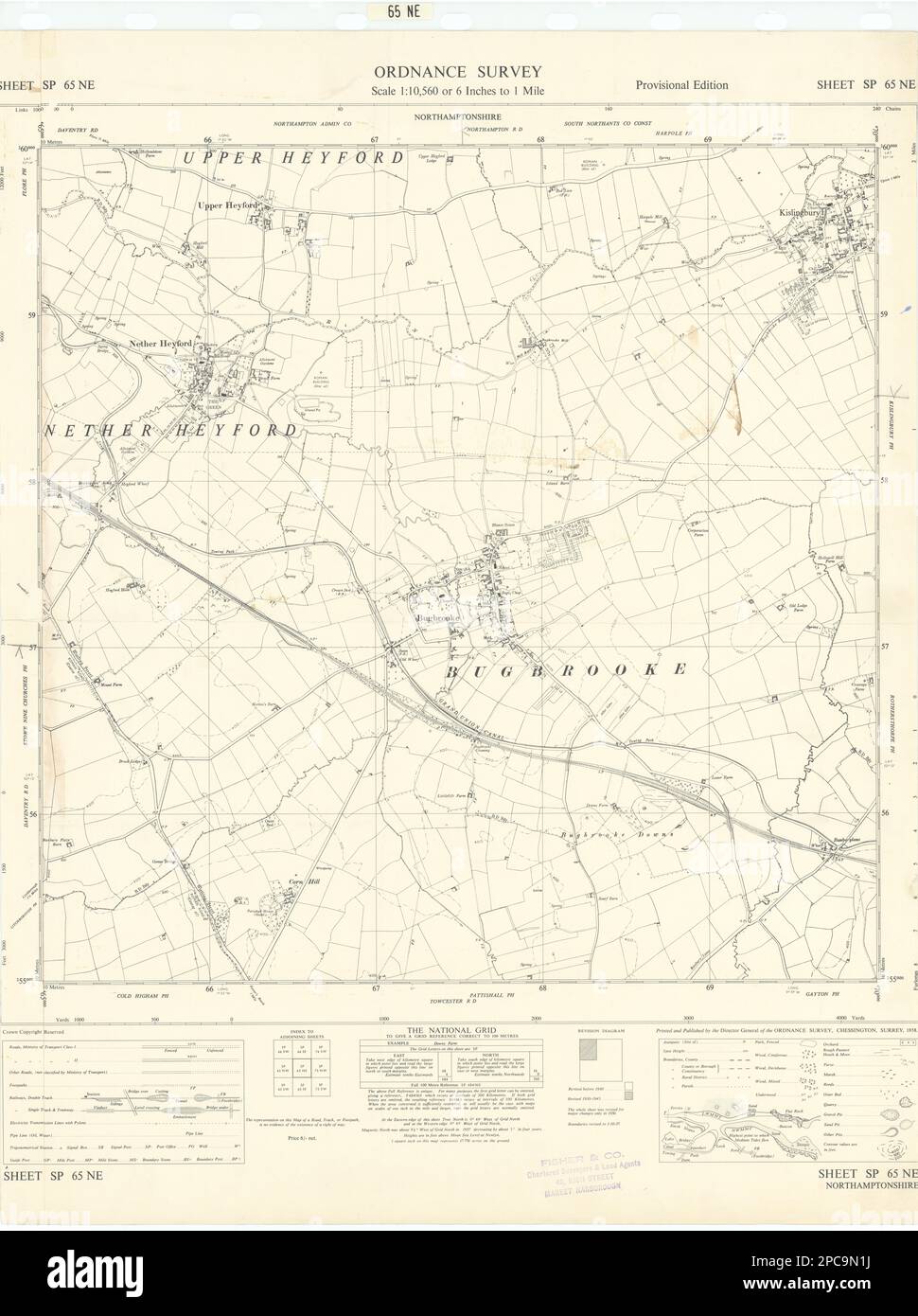 Ordnance Survey SP65NE Northants Kislingbury Nether Heyford Bugbrooke carte de 1958 Banque D'Images