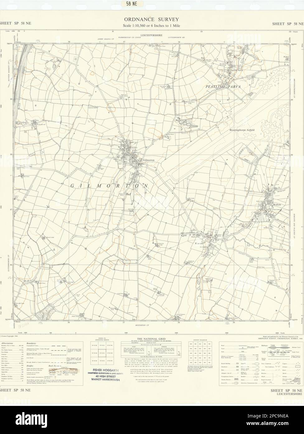 Ordnance Survey SP58NE Leicestershire Gilmorton Walton Peatling Parva 1968 carte Banque D'Images