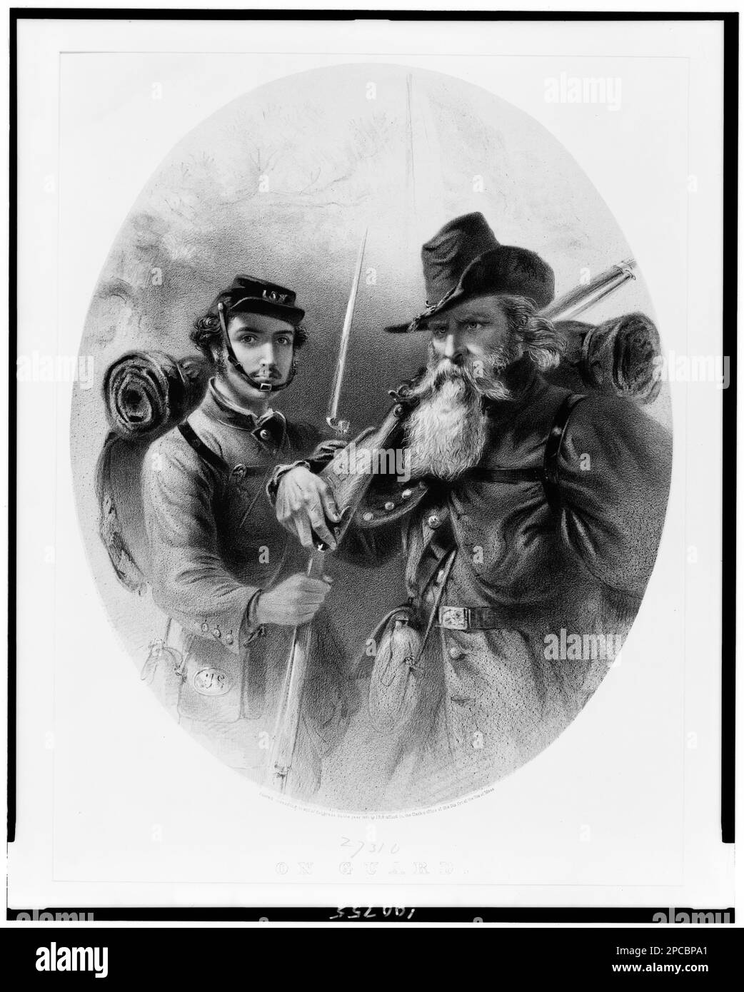 Sur la protection. Père et fils / lith. Et publié par J.H. Bufford ... États-Unis, Histoire, Guerre civile, 1861-1865, personnel militaire, Gardiens, 1860-1870, familles, 1860-1870. Banque D'Images