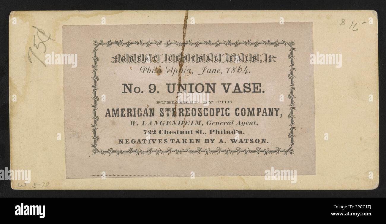N° 9, Union vase, Great Central Fair, Philadelphie, juin, 1864. The Robin G. Stanford Collection, Digitized 2015 financement du Centre pour la photographie de guerre civile. Grande foire centrale pour les États-Unis Commission sanitaire, (1864 :, Philadelphie, Pennsylvanie) , États-Unis, Histoire, Guerre civile, 1861-1865, Pennsylvanie, Philadelphie Banque D'Images N° 9, Union vase, Great Central Fair, Philadelphie, juin, 1864. The Robin G. Stanford Collection, Digitized 2015 financement du Centre pour la photographie de guerre civile. Grande foire centrale pour les États-Unis Commission sanitaire, (1864 :, Philadelphie, Pennsylvanie) , États-Unis, Histoire, Guerre civile, 1861-1865, Pennsylvanie, Philadelphie Banque D'Images