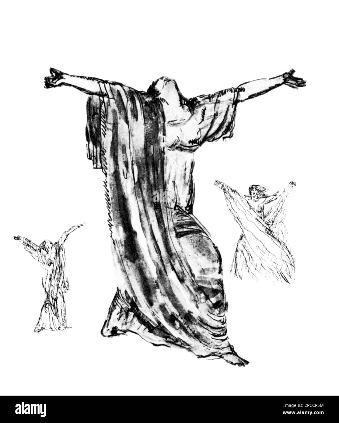 1906 CA., FRANCE : la danseuse américaine revolutianaire ISADORA DUNCAN ( 1878 - 1927 ) dansant LA MARSEILLAISE , représentée en trois croquis par le célèbre couturier et peintre russe LEON BAKST . Duncan était le fondateur de Free Dance , marié au poète gay russe Sergei Esenin , Amant du designer de théâtre Gordon Craig - DANSE - DANSE - DANSE - DANZA - ballerina - rivoluzionaria - avanguardia - avantgarde - ancienne robe gromane du greco - vestito all'antica greco-romano - DANSE LIBERA - BALLETTO - TEATRO - BALLERINA - DANSEUSE - DIVA - DIVINA - AVANGUARDIA - THÉÂTRE - théâtre - moderno - MODERNISMO - MODERNIS Banque D'Images