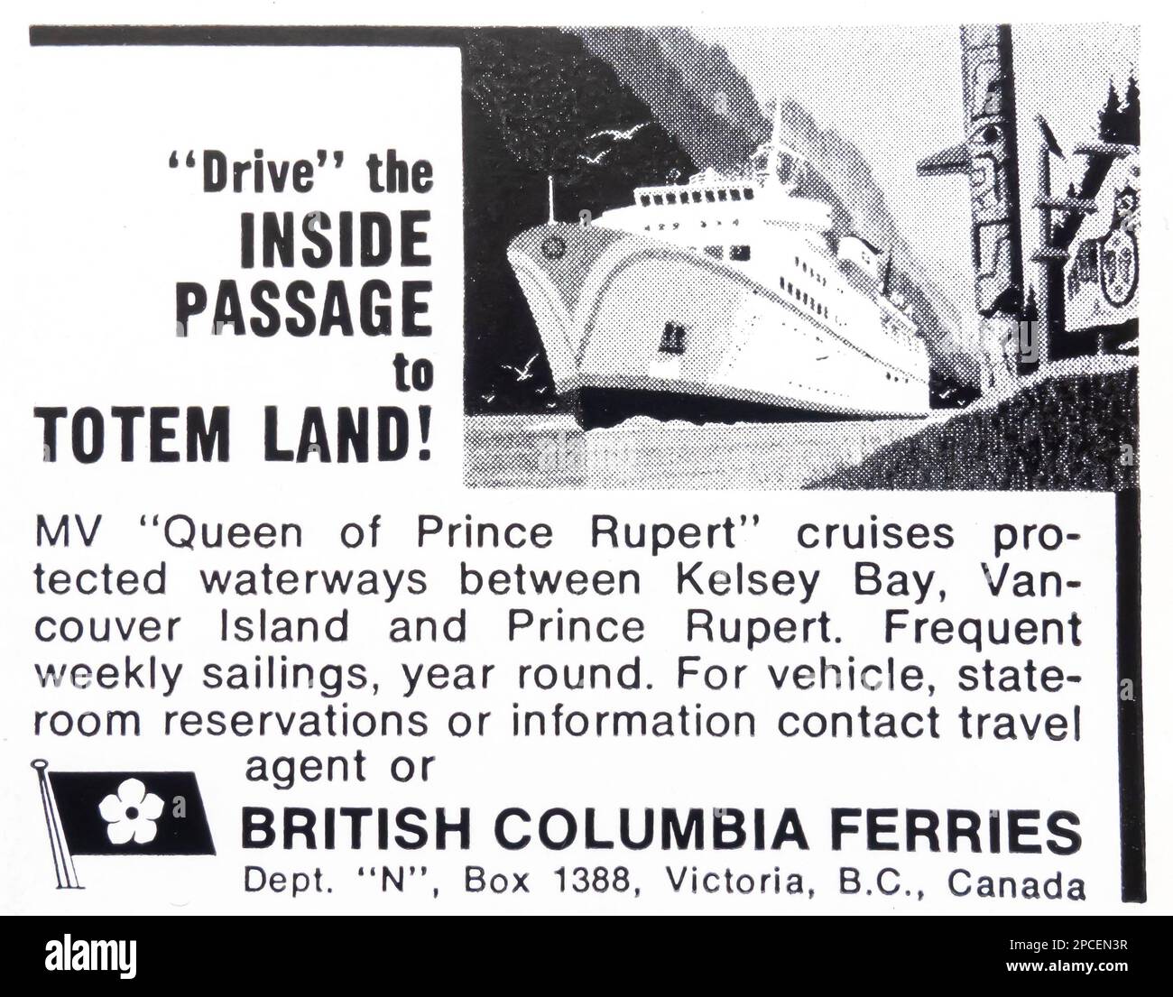 Publicité des ferries de la Colombie-Britannique dans un magazine NatGeo juin 1969 Banque D'Images
