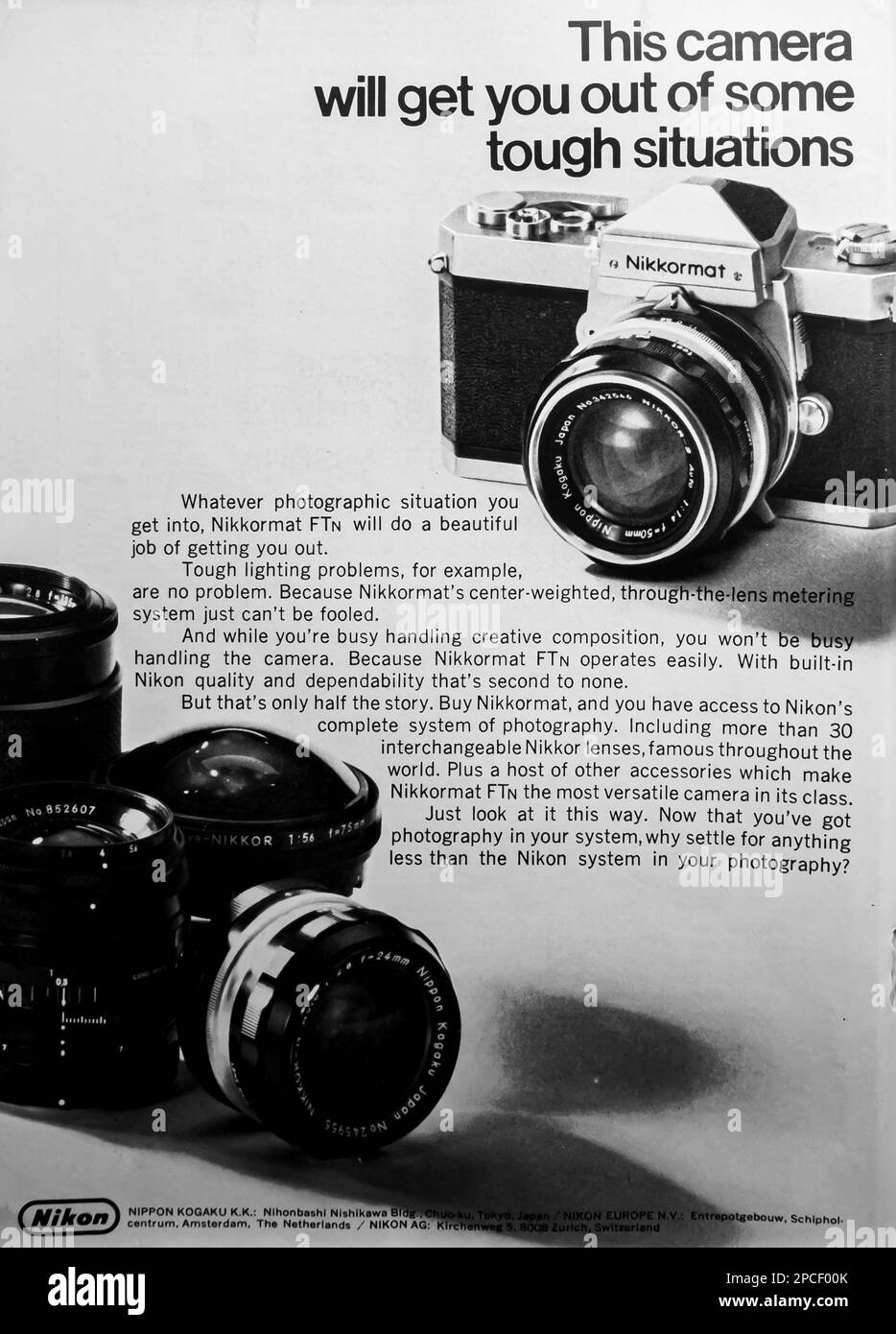 Nikon Nikkormat FTN annonce dans un magazine NatGeo septembre 1969 Banque D'Images