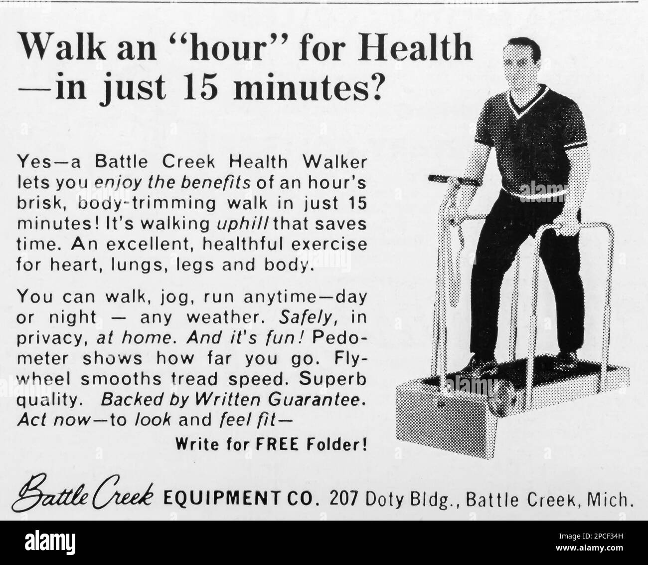 Publicité de Battle Creek Health Walker dans un magazine NatGeo janvier 1968 Banque D'Images